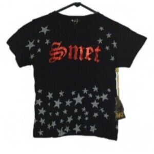 Smet Christian Audigier Kids T-shirt Size 6 Black Red Foil Stars AOP NEW w/ TAGS